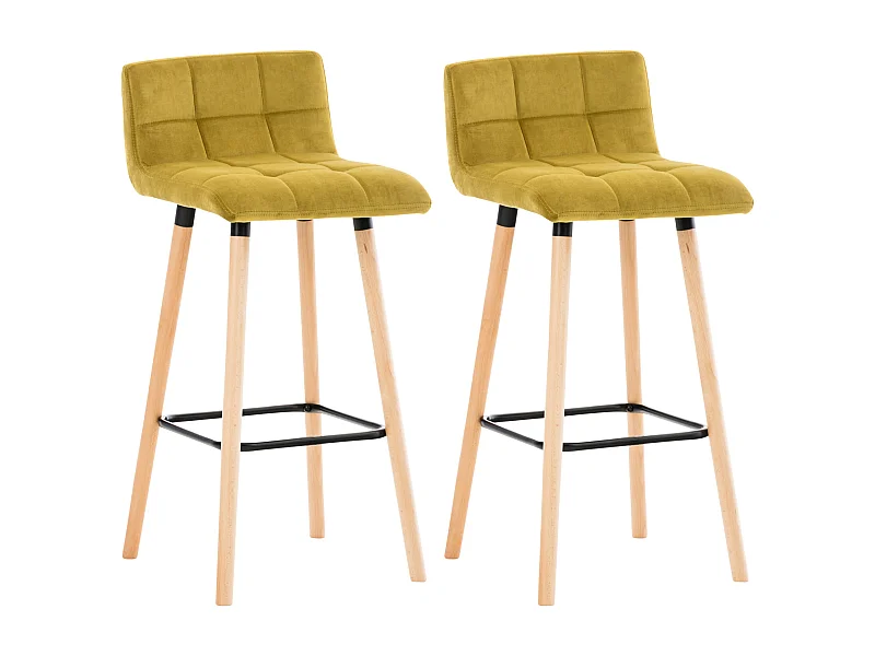 Lot de 2  Tabouret de bar - Velours & Nature - Jaune - Lincoln