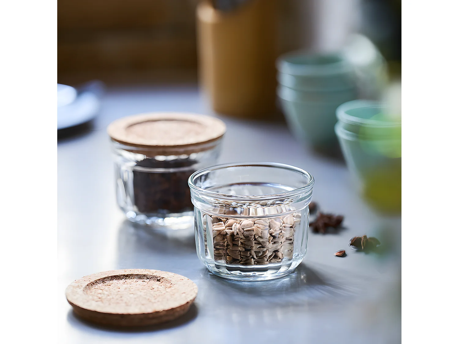 Set de 2 verrines conservation sèche avec couvvercle en liège