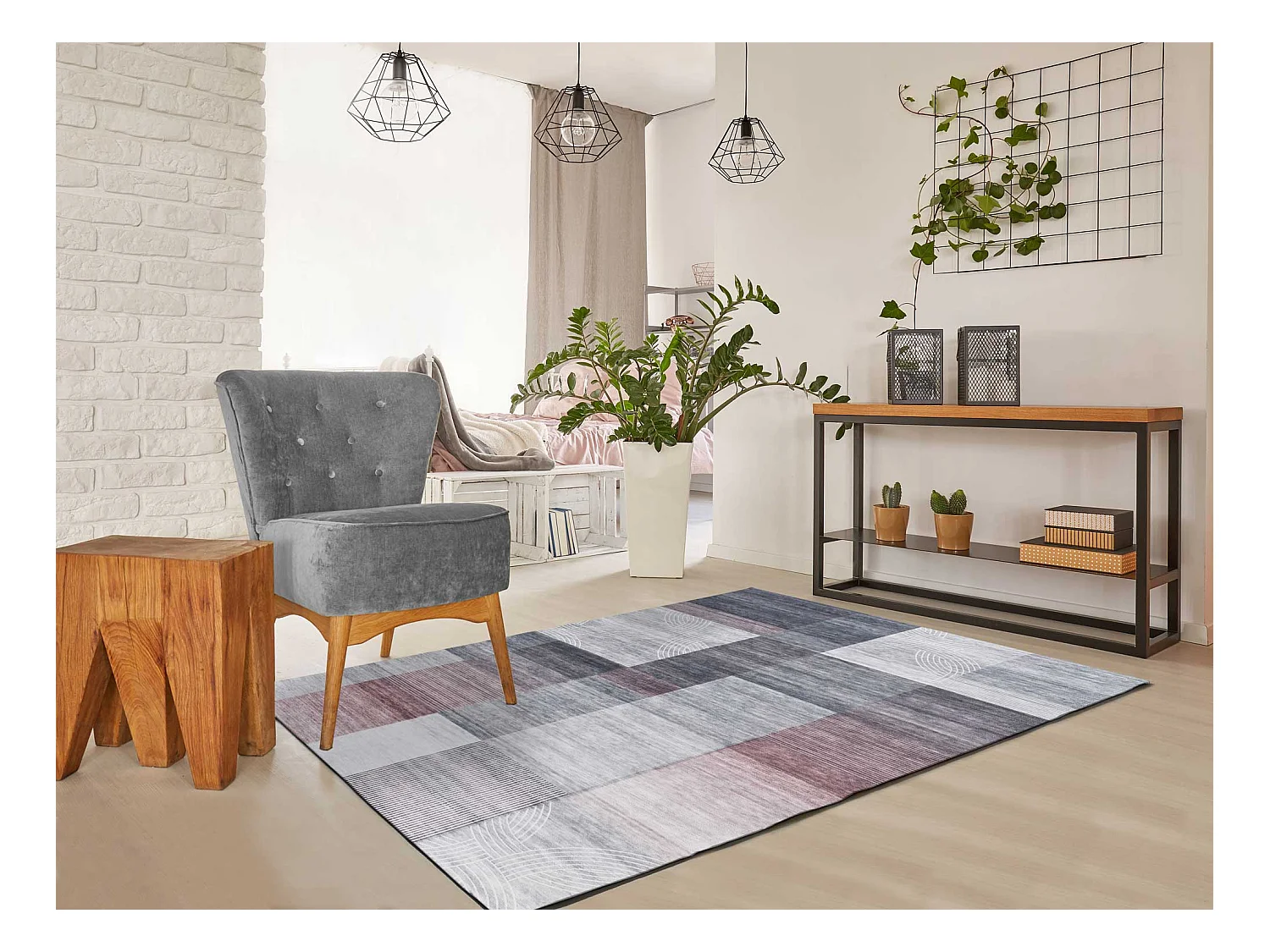 Tapis intérieur - géométrique - gris - 80 x 150 cm - CLASS