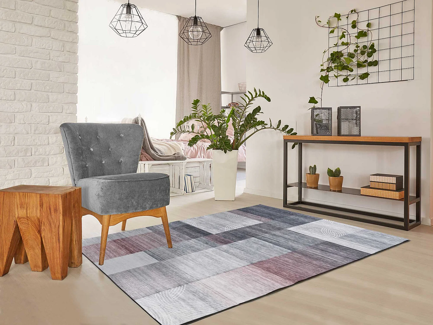 Tapis intérieur - géométrique - gris - 80 x 150 cm - CLASS