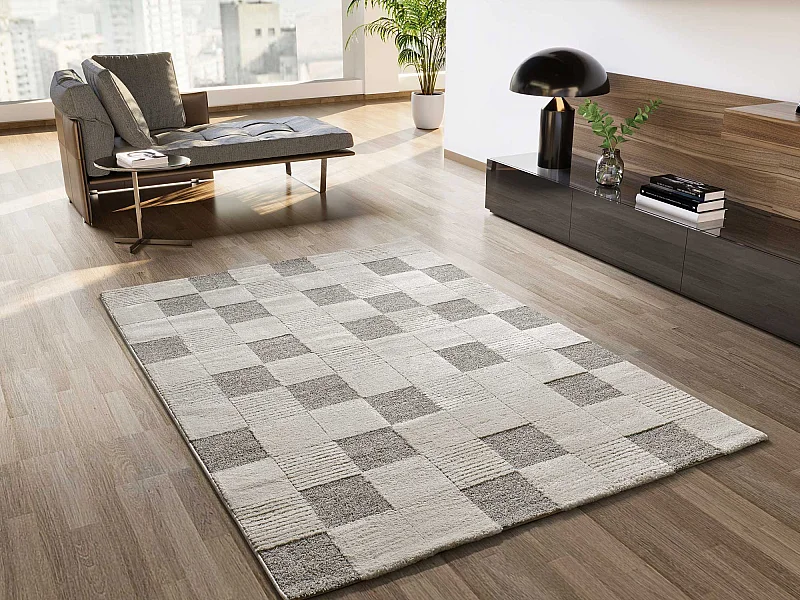 Tapis intérieur - géometrique avec relief - crème - 160 x 230 cm - VERONA