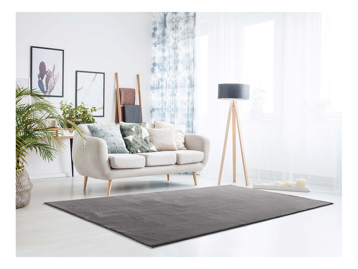 Kurzflorteppich - waschbar und rutschfeste - Einfarbiger - anthrazit - 60x120 cm - LOFT