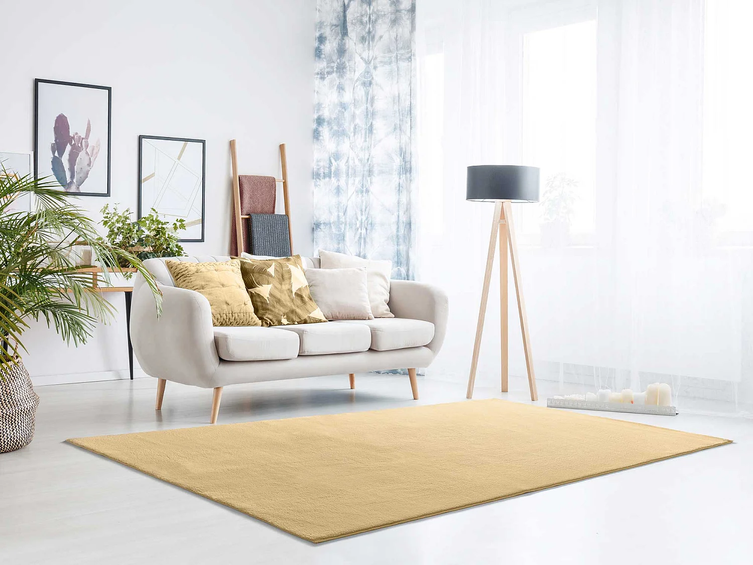 Laagpolig tapijt - afwasbaar en antislip - glad - mosterdgeel - 120x170 cm - LOFT