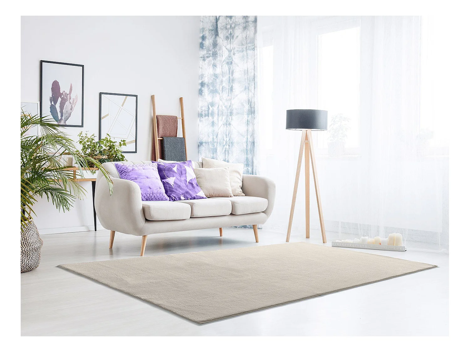 Kurzflorteppich - waschbar und rutschfeste - Einfarbiger - weiß - 60x120 cm - LOFT