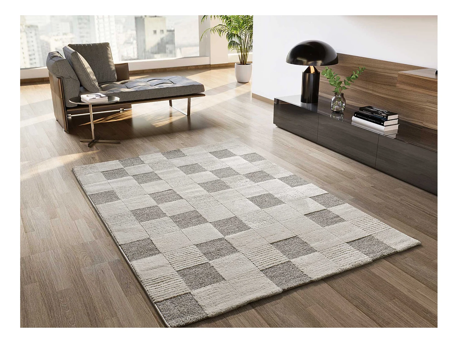 Laagpolig tapijt - geometrisch met reliëf - crème - 120x170 cm - VERONA