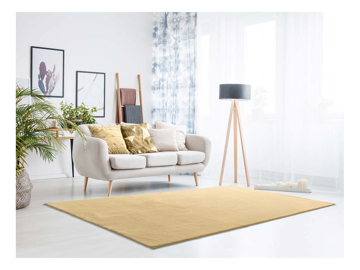 Kurzflorteppich - waschbar und rutschfeste - Einfarbiger - senf - 60x120 cm - LOFT
