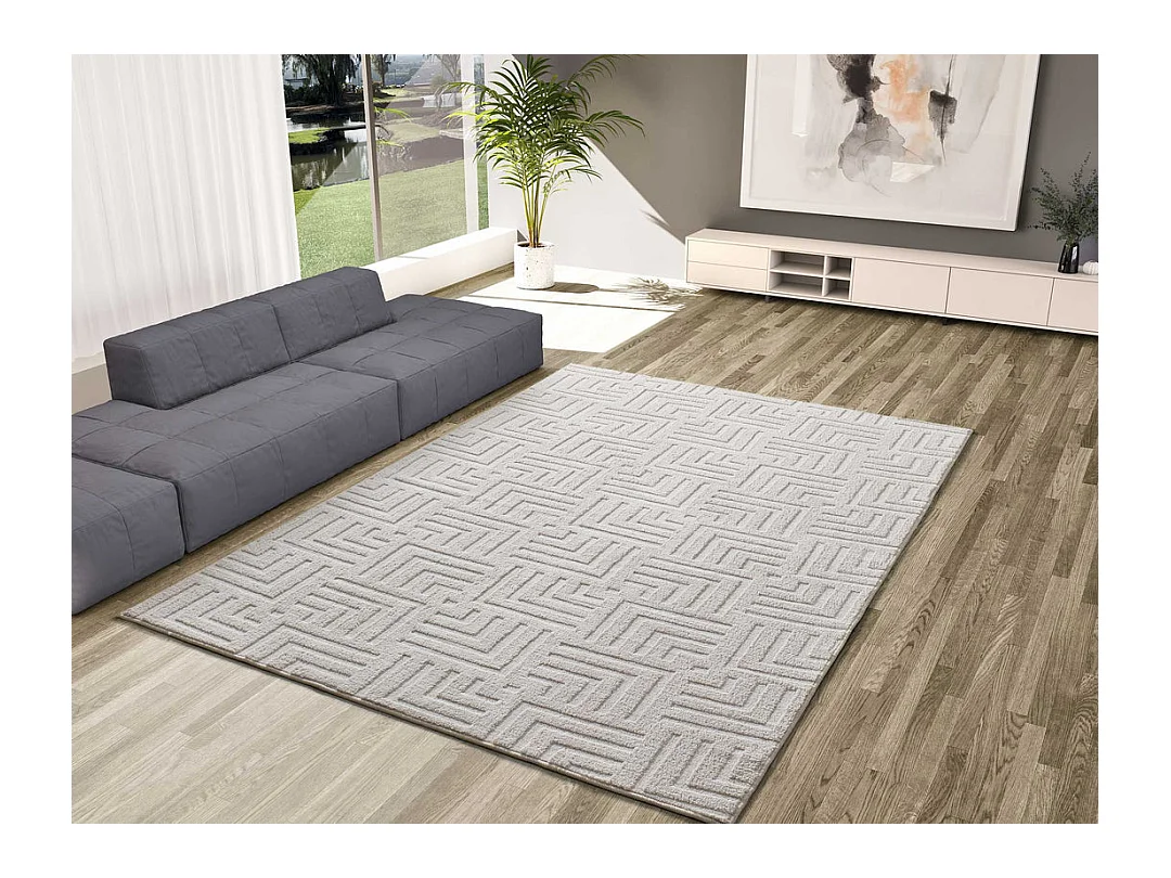 Laagpolig tapijt - geometrisch met reliëf - crème - 80x150 cm - ESTILO