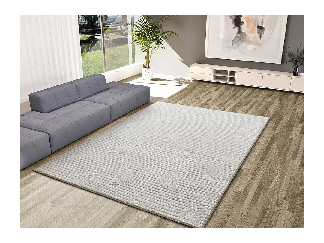 Tapis intérieur - géometrique avec relief - crème - 120 x 170 cm - ESTILO