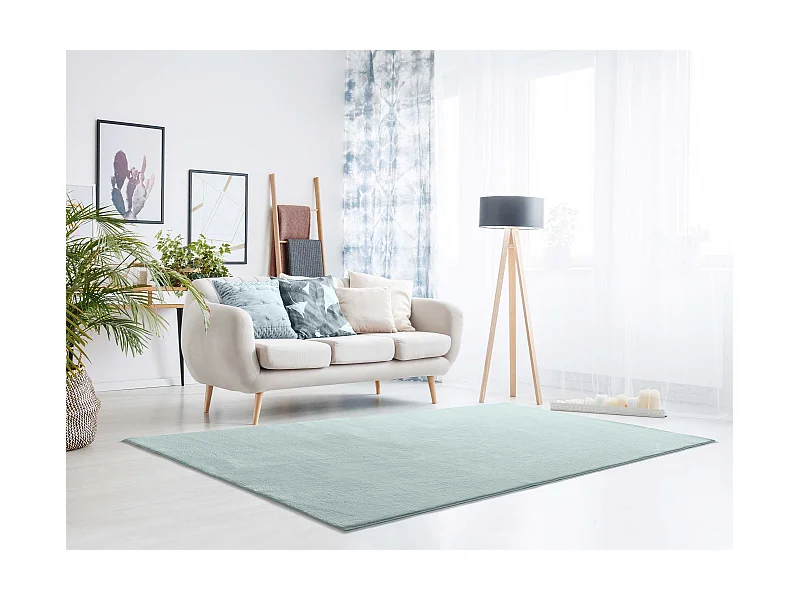 Kurzflorteppich - waschbar und rutschfeste - Einfarbiger - blau - 120x170 cm - LOFT