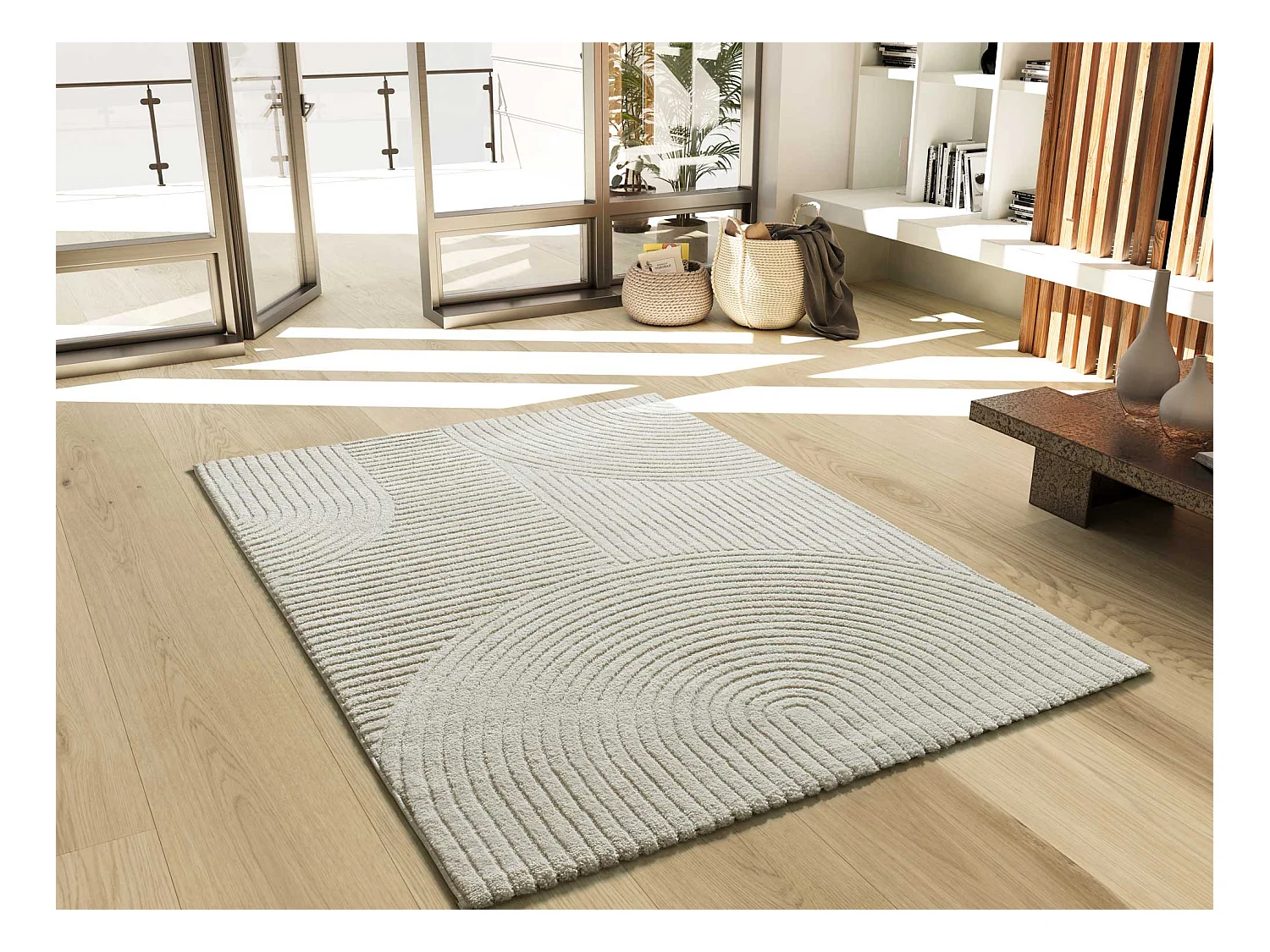 Kurzflorteppiche - geometrisch mit relief - creme - 80x150 cm - VERONA