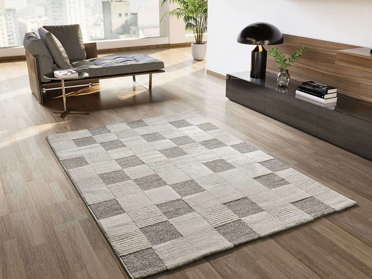 Alfombra interior  - geométrico con relieve - crema - 80 x 150 cm - VERONA