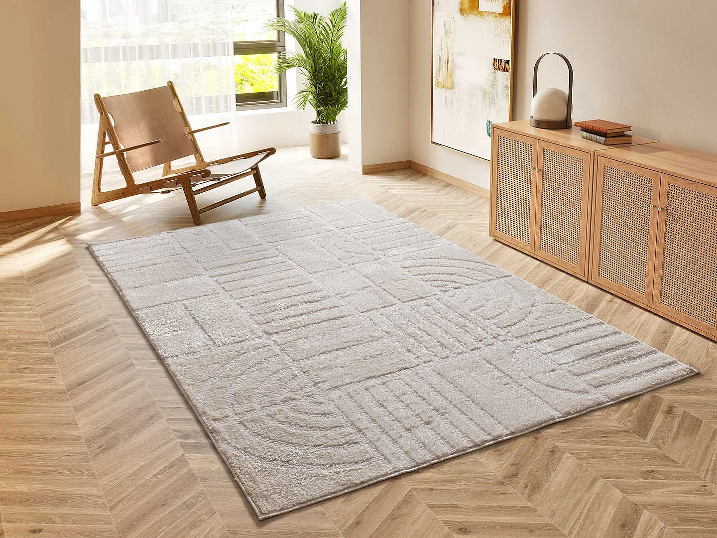 Kurzflorteppiche - geometrisch - weiß - 140x200 cm - BLANCHE