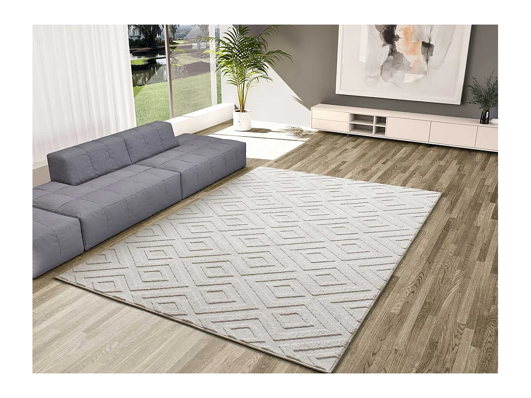 Tapis intérieur - géometrique avec relief - crème - 200 x 290 cm - ESTILO