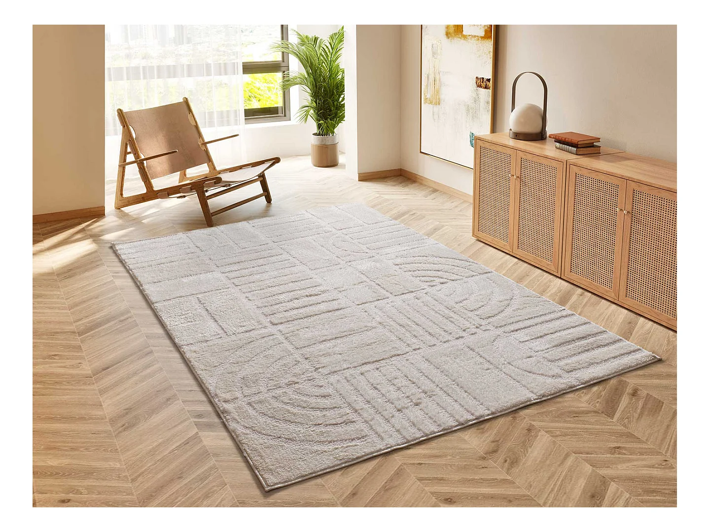 Tapis intérieur - géométrique - blanc - 80 x 150 cm - BLANCHE