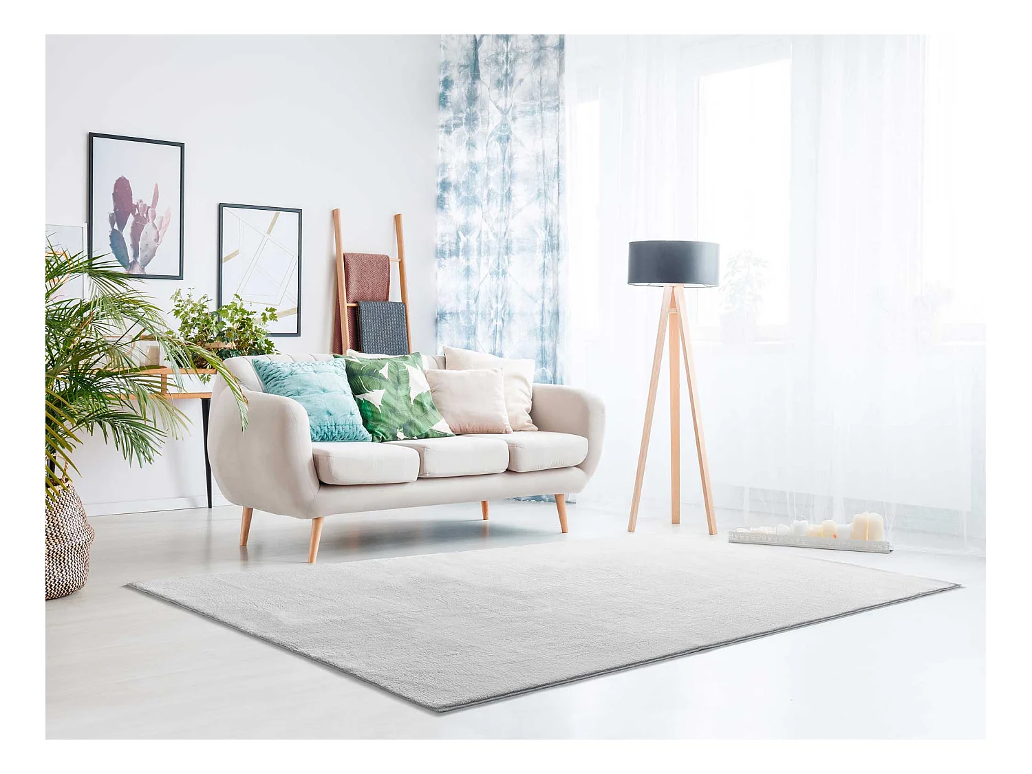 Kurzflorteppich - waschbar und rutschfeste - Einfarbiger - silber - 120x170 cm - LOFT