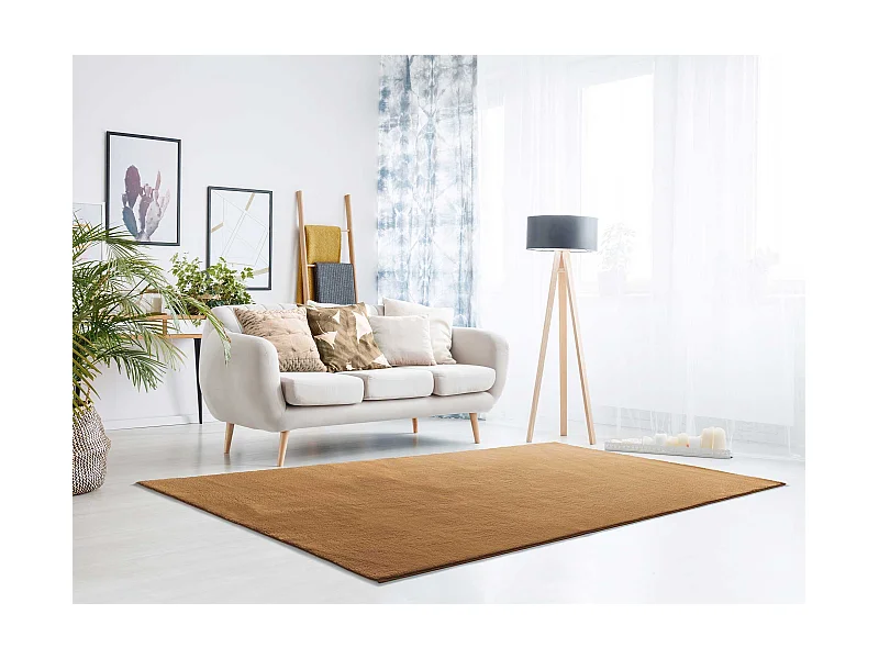 Kurzflorteppich - waschbar und rutschfeste - Einfarbiger - kupfer - 80x150 cm - LOFT