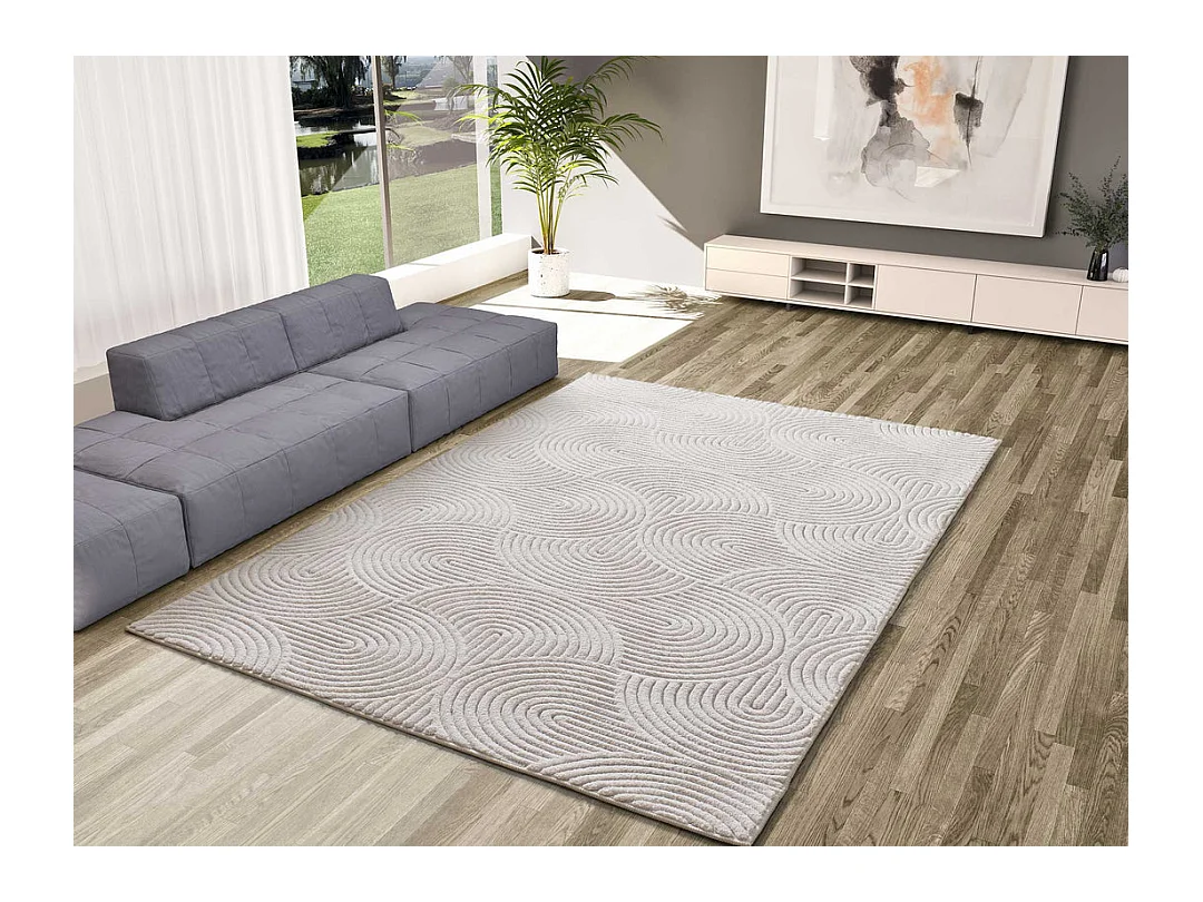 Laagpolig tapijt - geometrisch met reliëf - crème - 160x230 cm - ESTILO