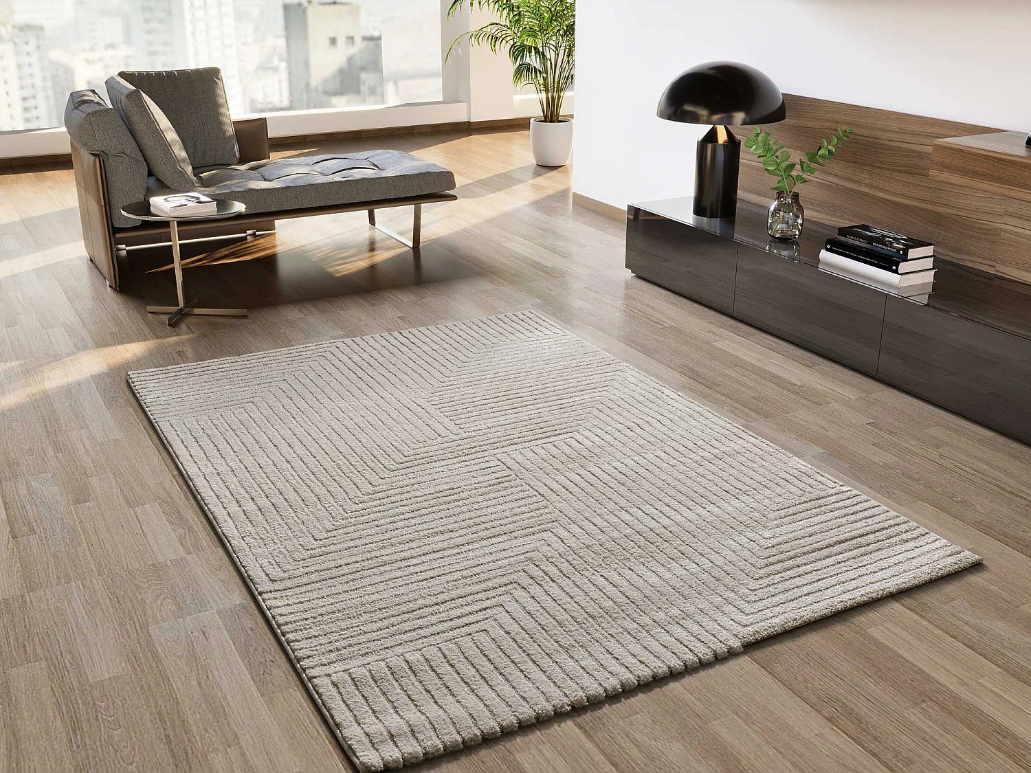Tapete interior - geométrico em relevo - creme - 80 x 150 cm - VERONA