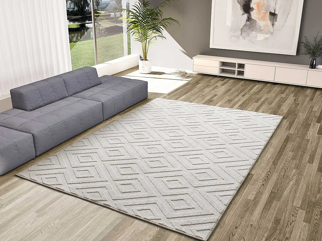 Tapis intérieur - géometrique avec relief - crème - 160 x 230 cm - ESTILO