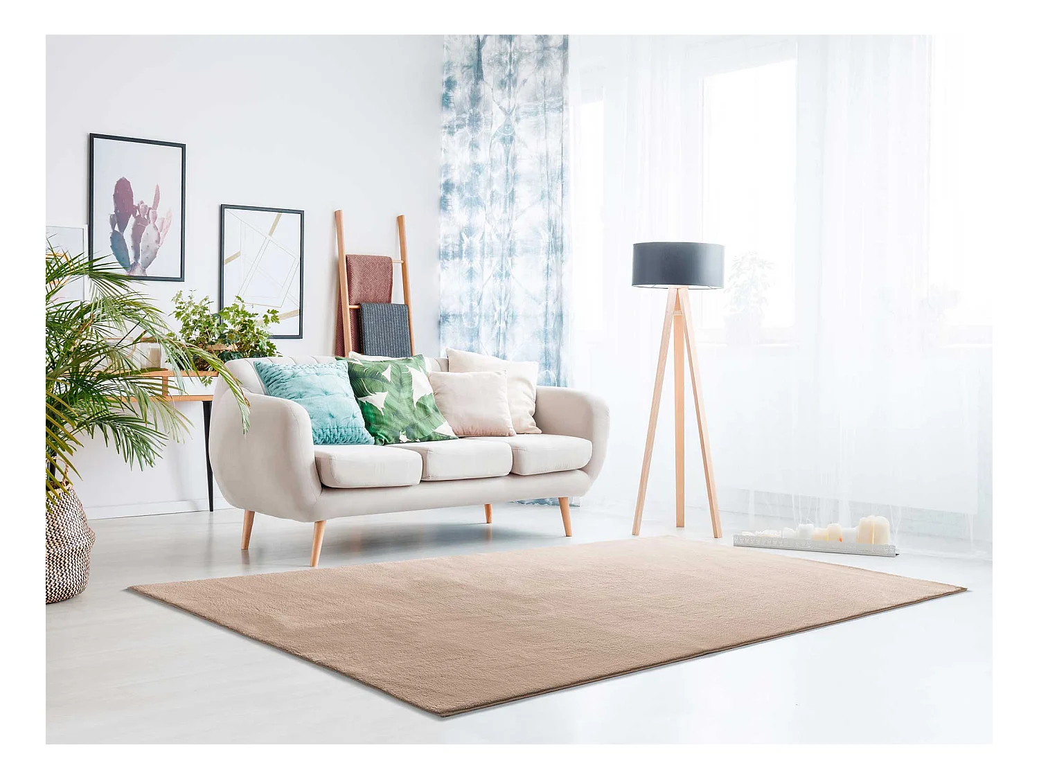 Kurzflorteppich - waschbar und rutschfeste - Einfarbiger - beige - 120x170 cm - LOFT