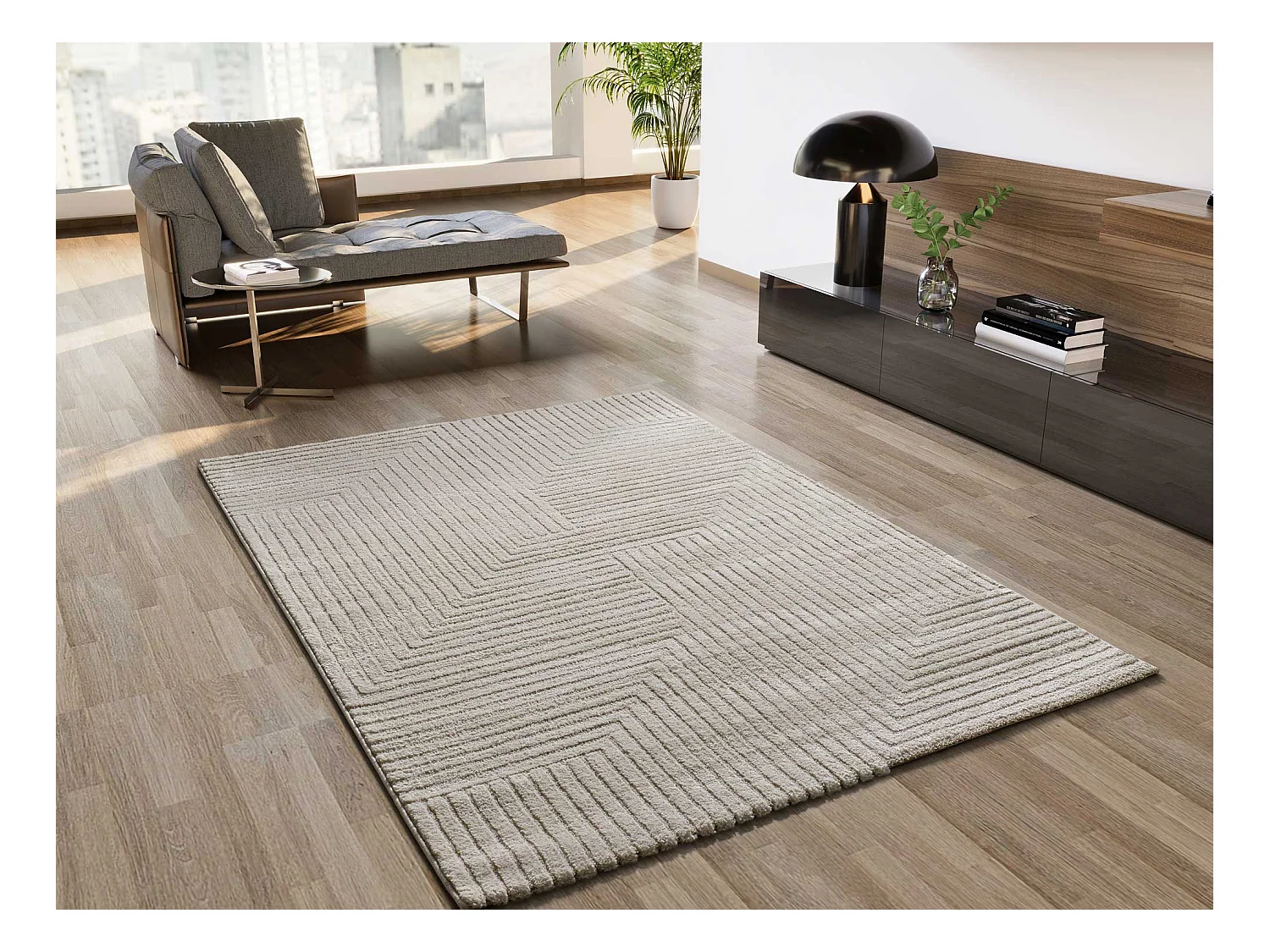 Kurzflorteppiche - geometrisch mit relief - creme - 160x230 cm - VERONA
