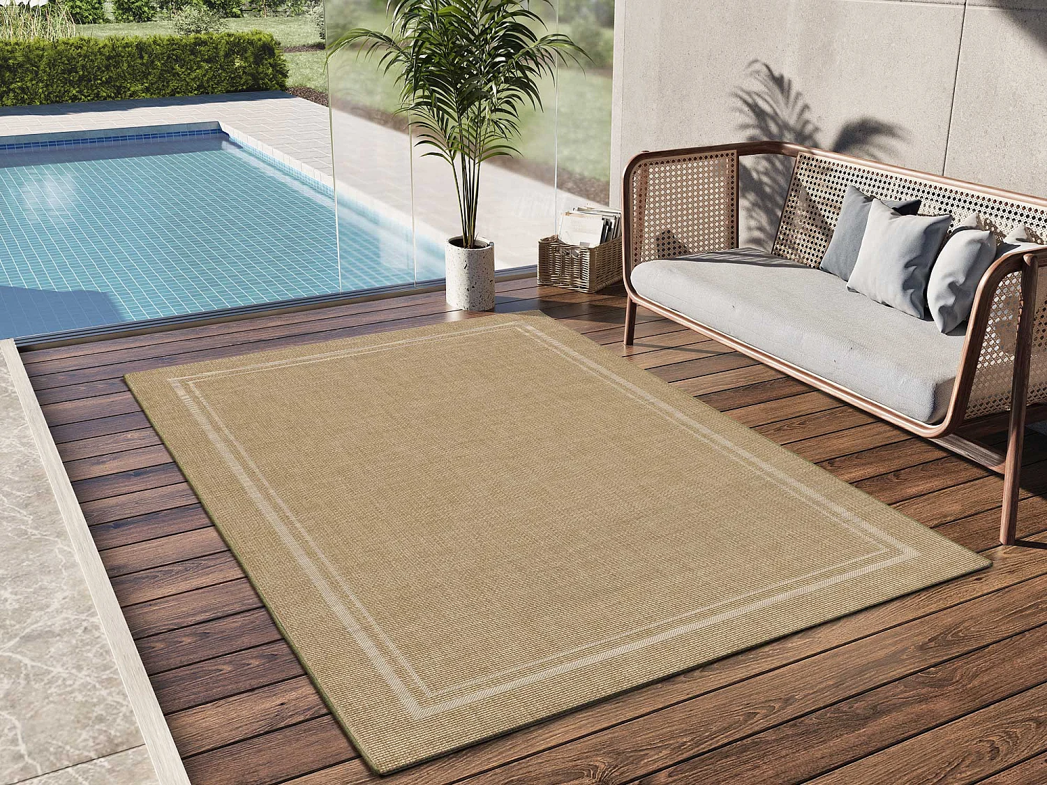 Indoor-Outdoor Teppich - Geometrischer Jute-Look - beige - 120x170 cm - GUINEA