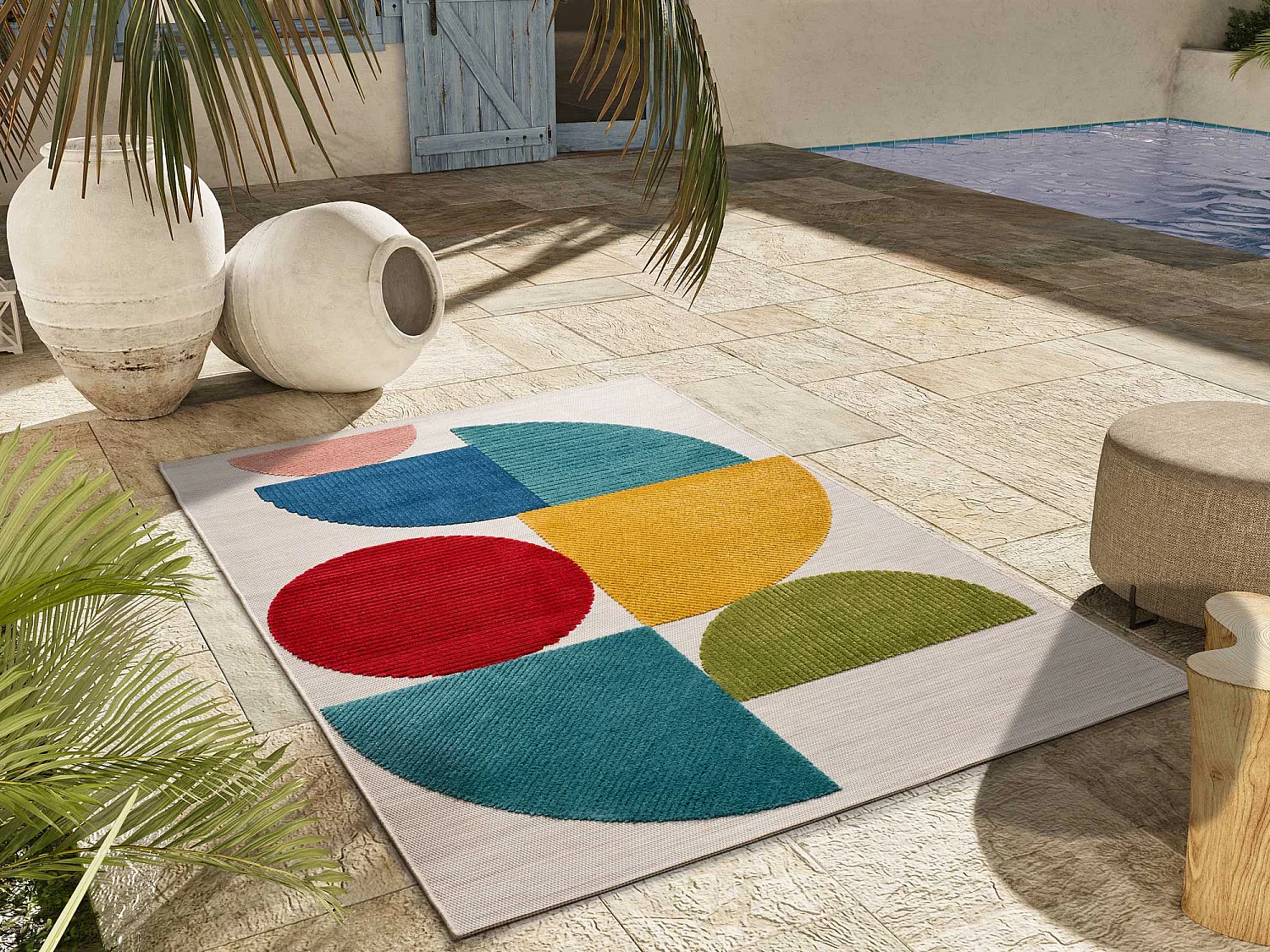 Tapis extérieur - géométrique avec relief - multicolore - 160 x 230 cm - MILA