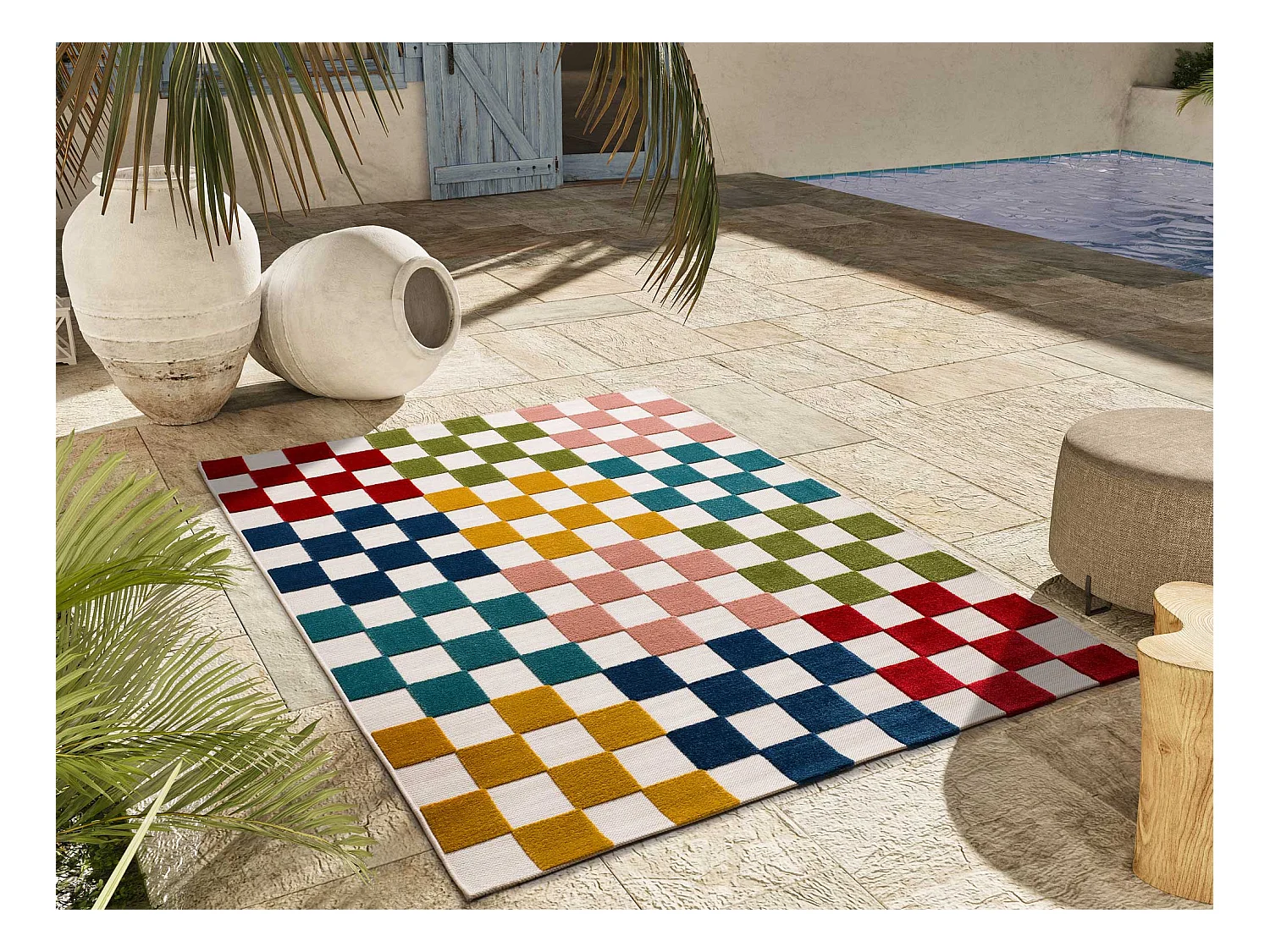 Tapis extérieur - géométrique avec relief - multicolore - 120 x 170 cm - MILA