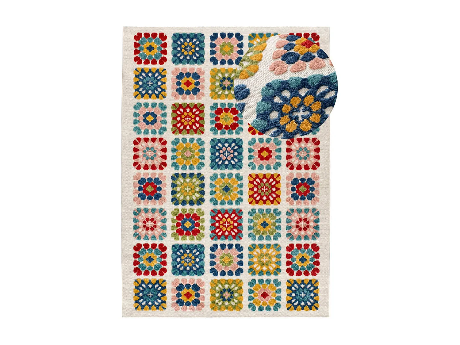 Tapis extérieur - géométrique avec relief - multicolore - 80 x 150 cm - MILA