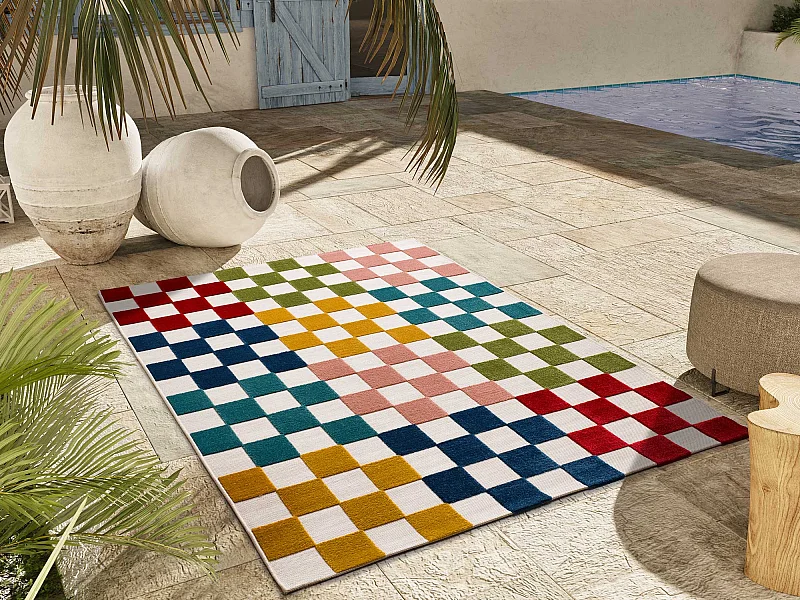 Tappeto esterior - geometrico in rilievo - multicolore - 80 x 150 cm - MILA