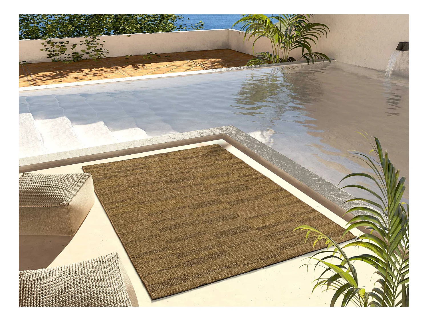 Buitentapijt - geometrische jute look - natureltint - 120x170 cm - GUINEA