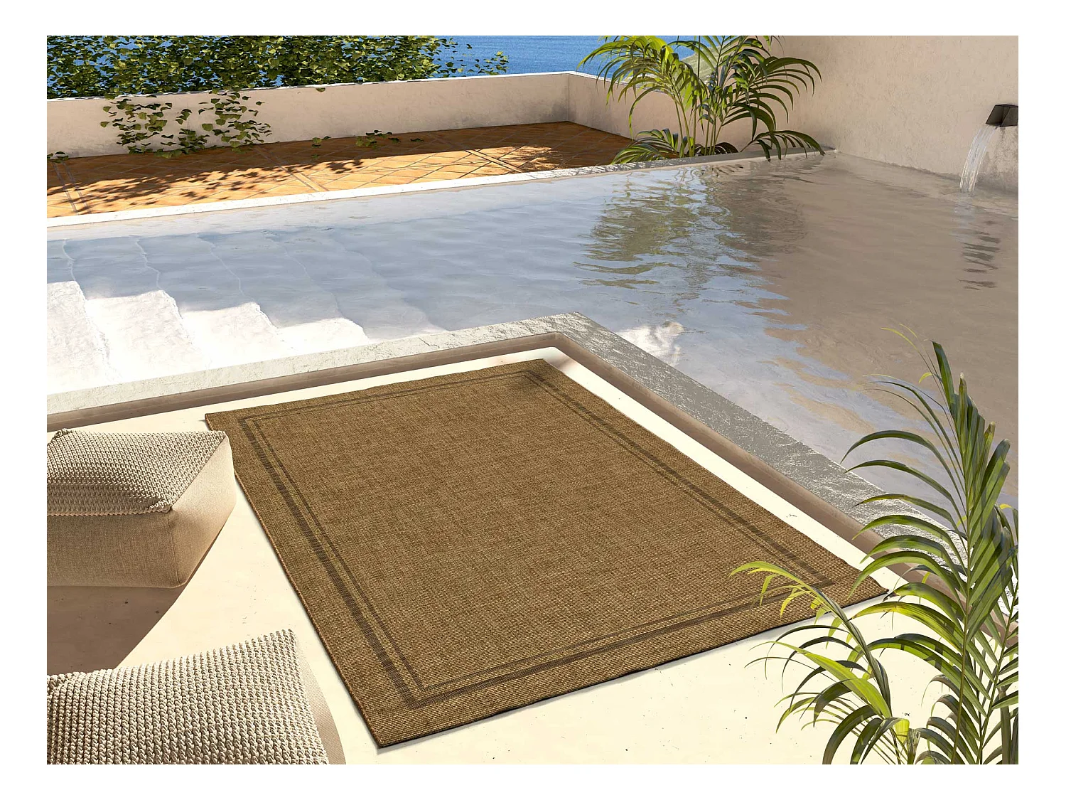Tapis extérieur - géométrique aspect jute - naturel - 80 x 150 cm - GUINEA