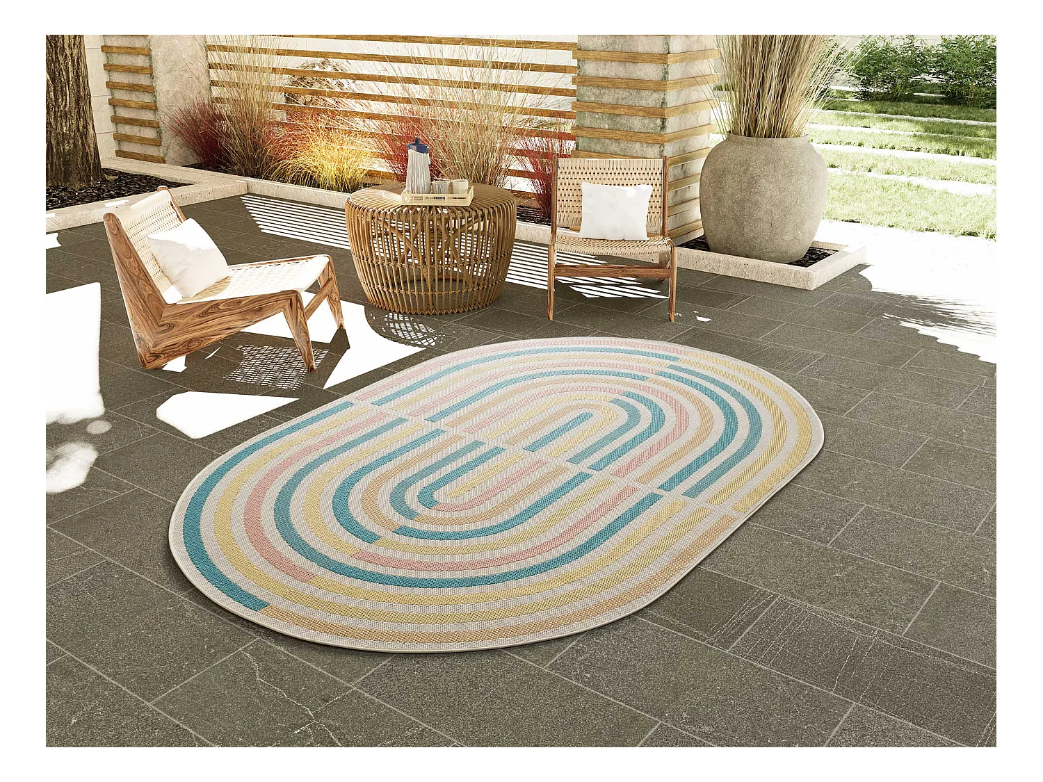 Ovaal tapijt - geometrisch - veelkleurig - 160x229 cm - MANILA