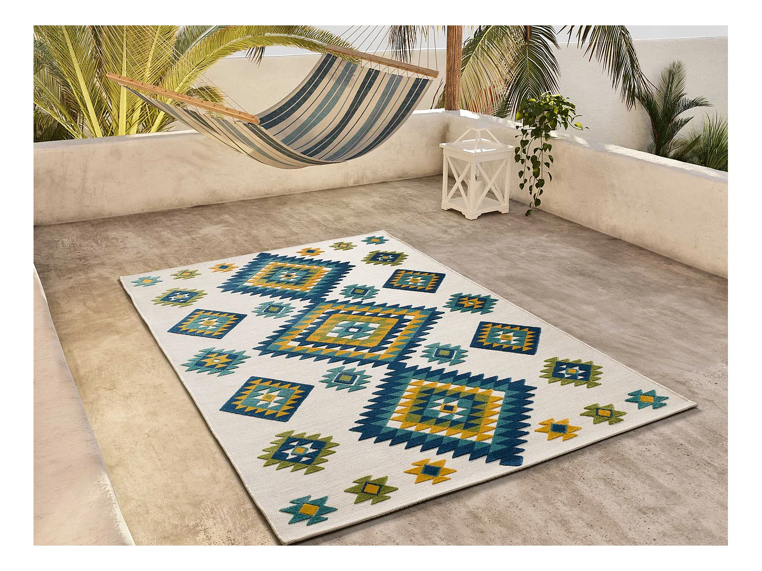 Tapis extérieur - ethnique avec relief - multicolore - 80 x 150 cm - MILA