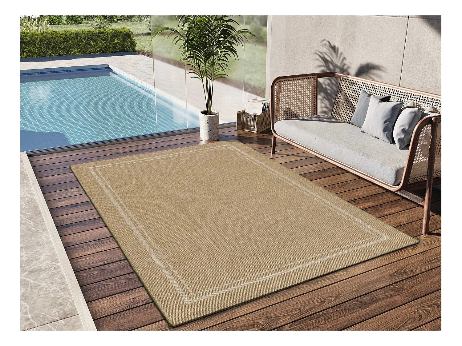 Indoor-Outdoor Teppich - Geometrischer Jute-Look - beige - 80x150 cm - GUINEA