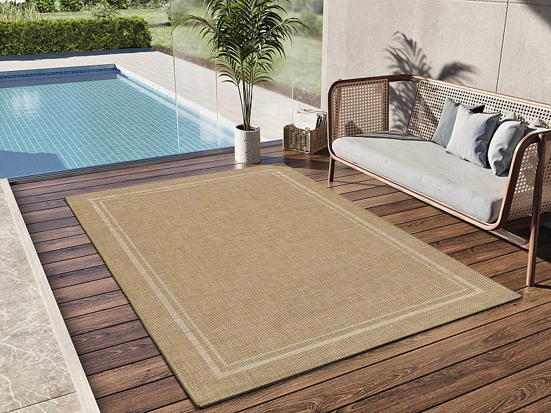 Tapis extérieur - géométrique aspect jute - beige - 80 x 150 cm - GUINEA