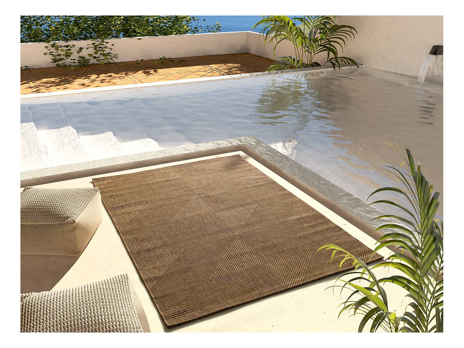 Tapis extérieur - géométrique aspect jute - naturel - 80 x 150 cm - GUINEA