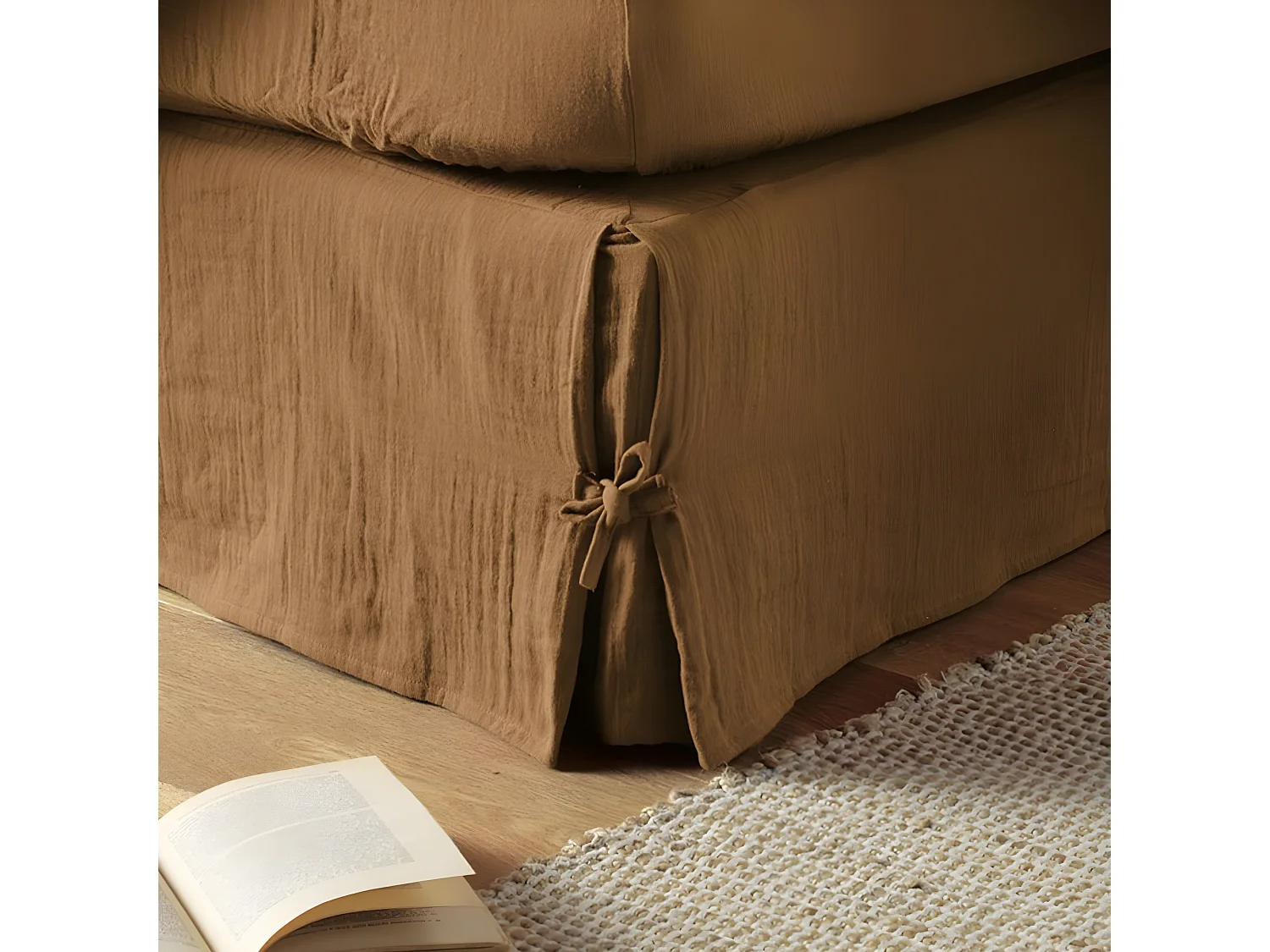 Cache sommier 180x200 cm Gaze de coton Camel