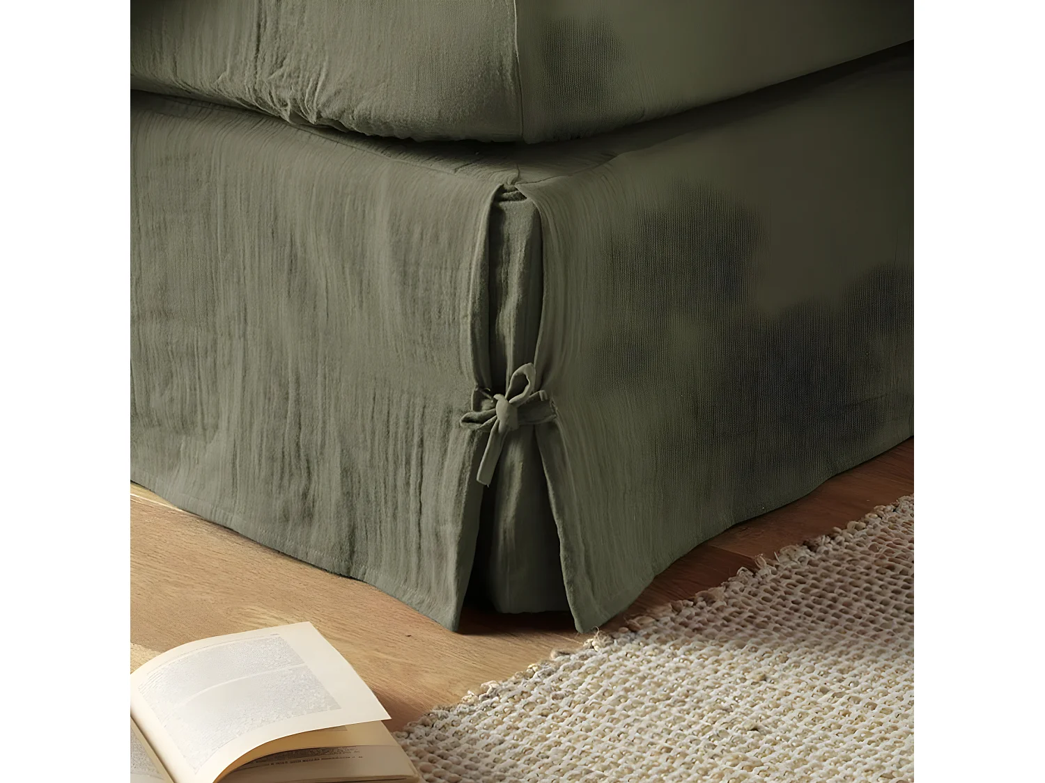 Cache sommier 160x200 cm Gaze de coton Romarin