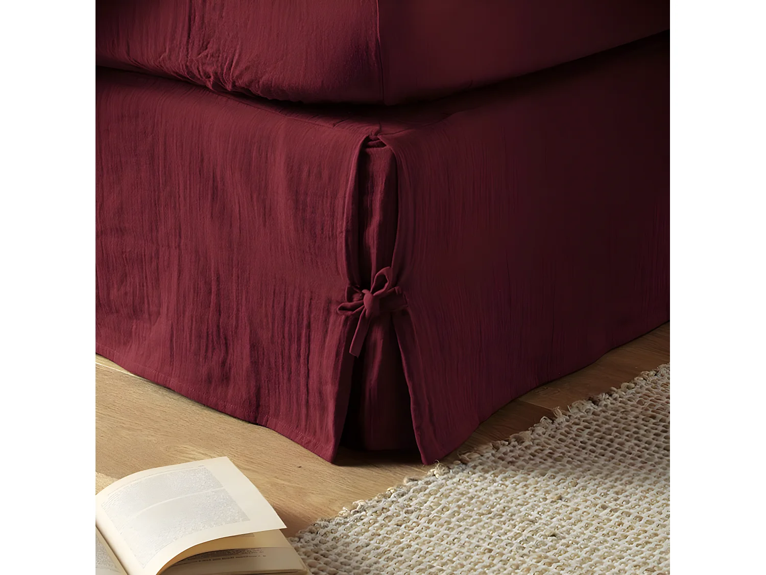 Cache sommier 160x200 cm Gaze de coton Lie de vin