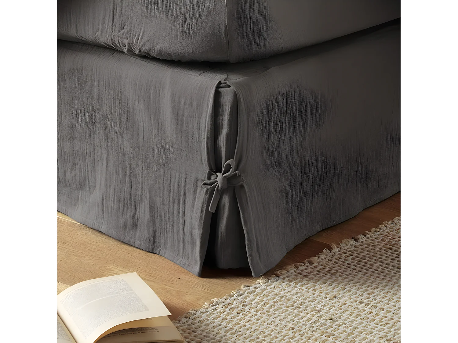 Cache sommier 180x200 cm Gaze de coton Granit