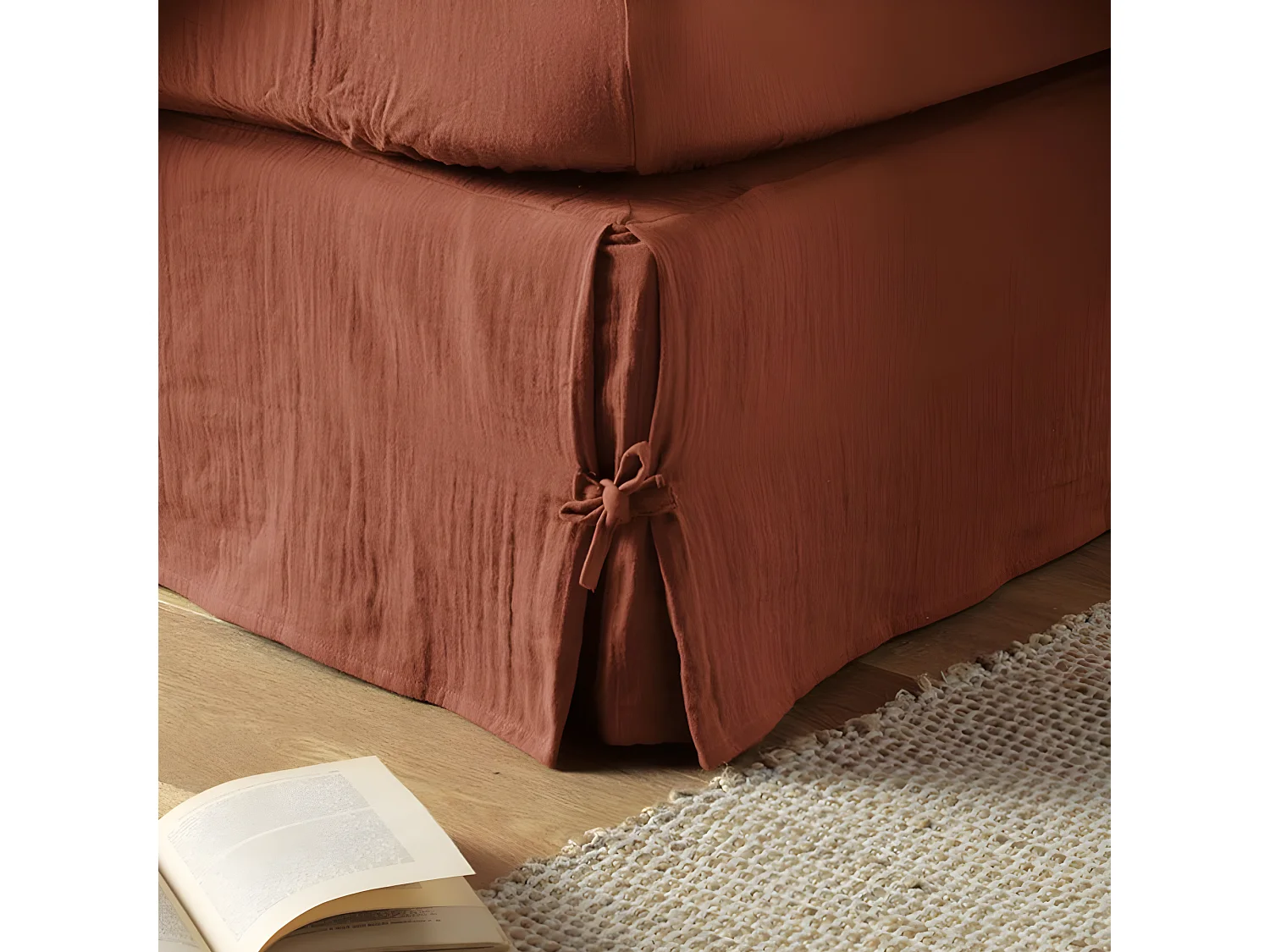 Cache sommier 90x190 cm Gaze de coton Terracotta