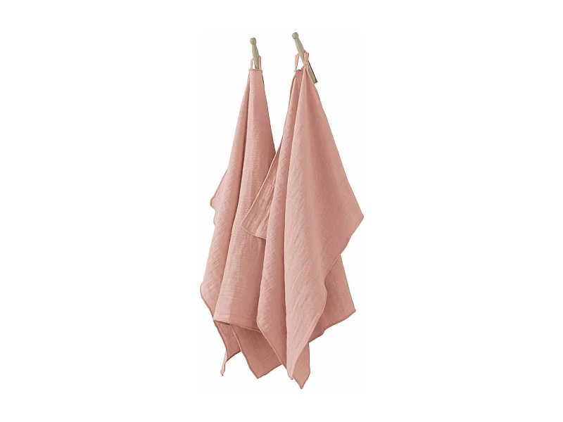 Lot de 2 essuie-mains 50x70 cm Gaze de coton Rose