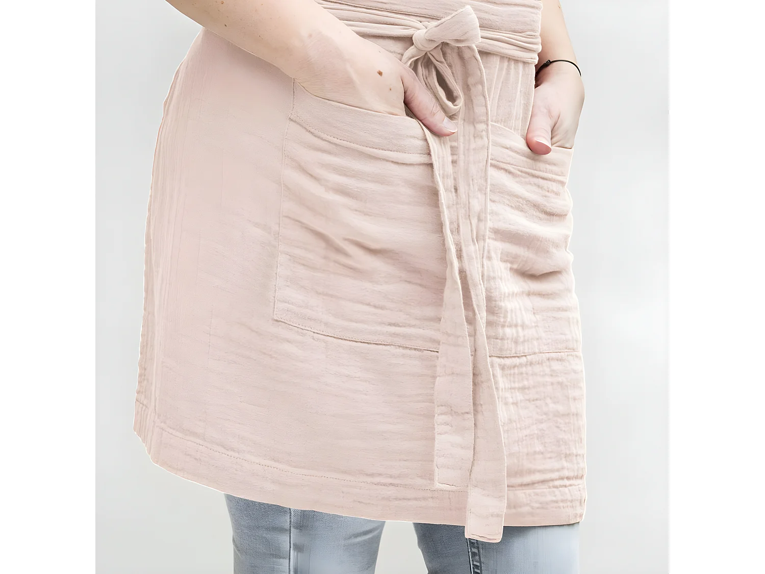 Tablier 45x80 cm Gaze de coton Guimauve