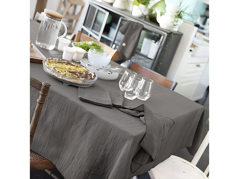Nappe rectangle 150x250 cm Gaze de coton Granit