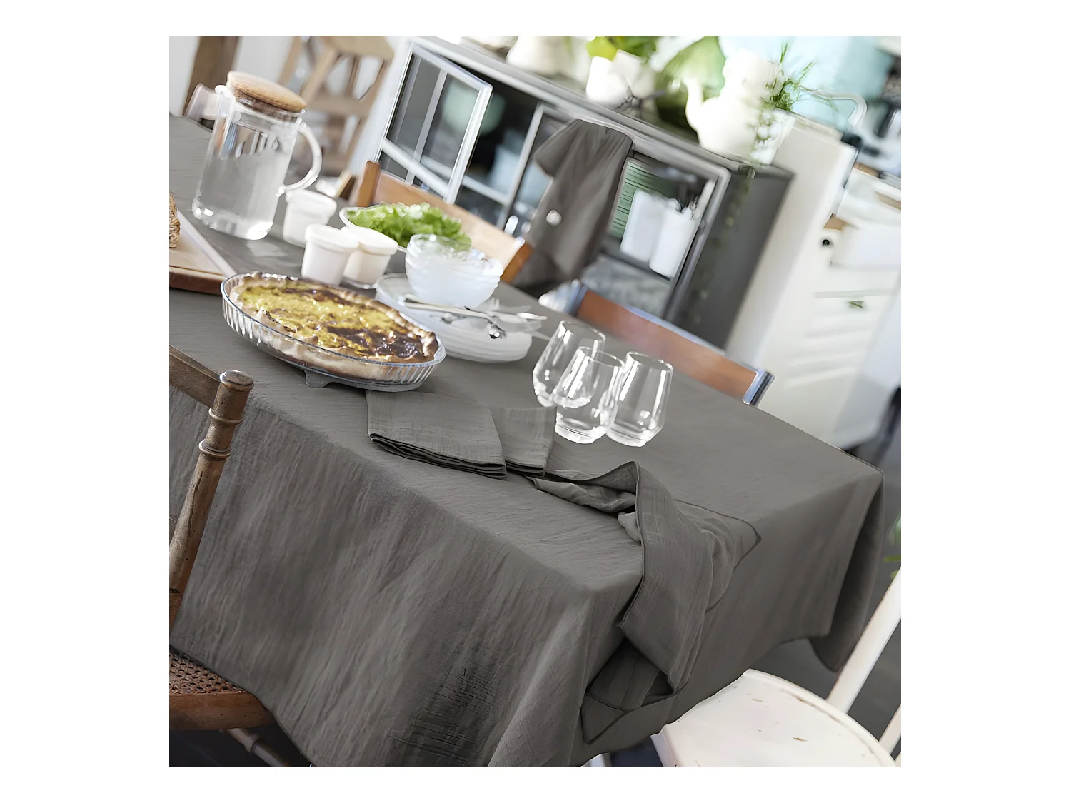 Nappe rectangle 150x250 cm Gaze de coton Granit