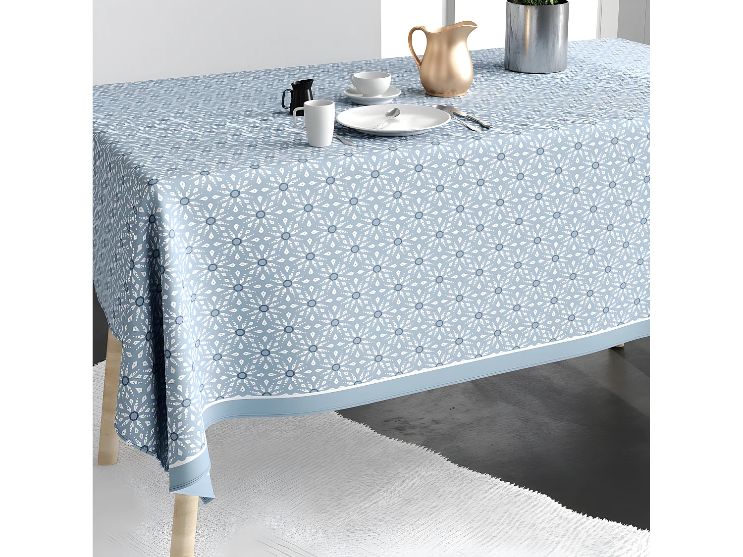 Nappe rectangulaire anti tache 140x250 cm Coton Flocon Glace