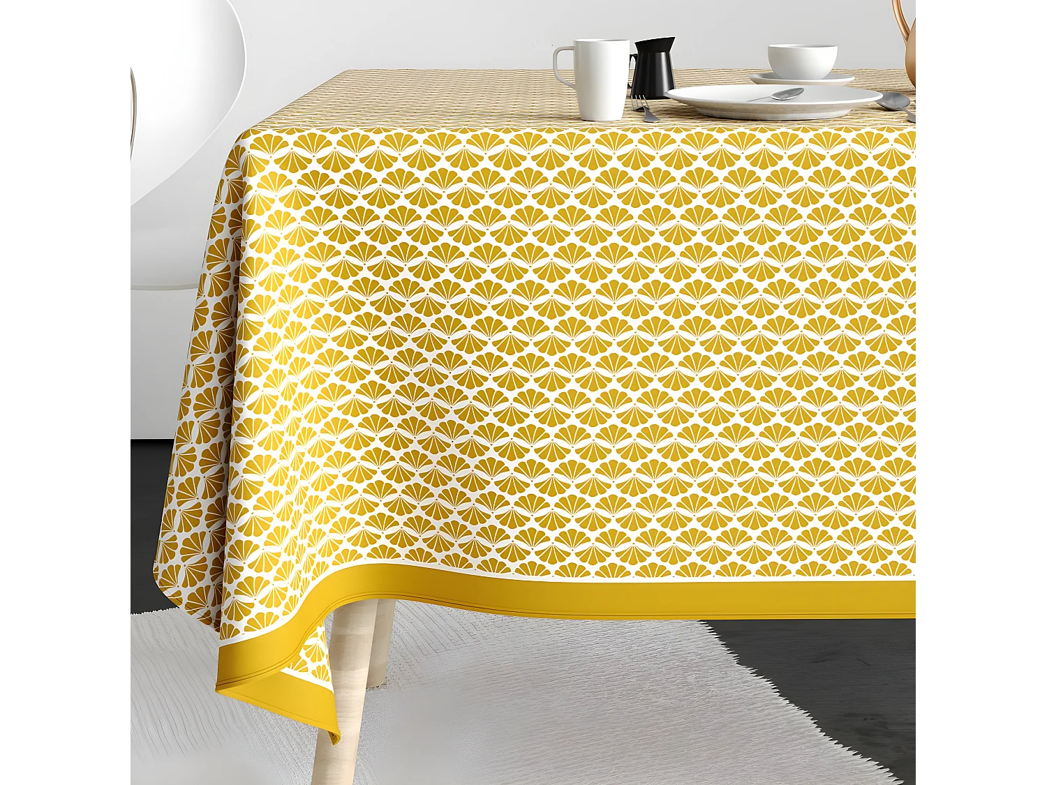 Nappe rectangulaire anti tache 140x200 cm Coton Palma Ocre