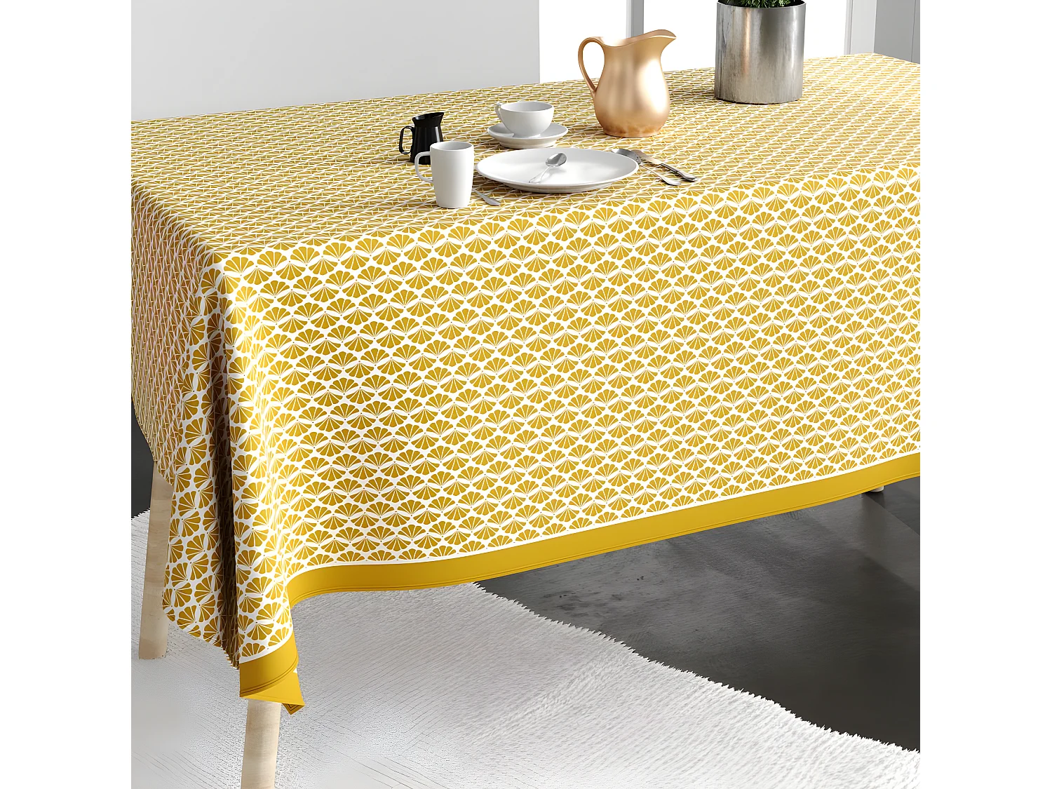 Nappe rectangulaire anti tache 140x200 cm Coton Palma Ocre