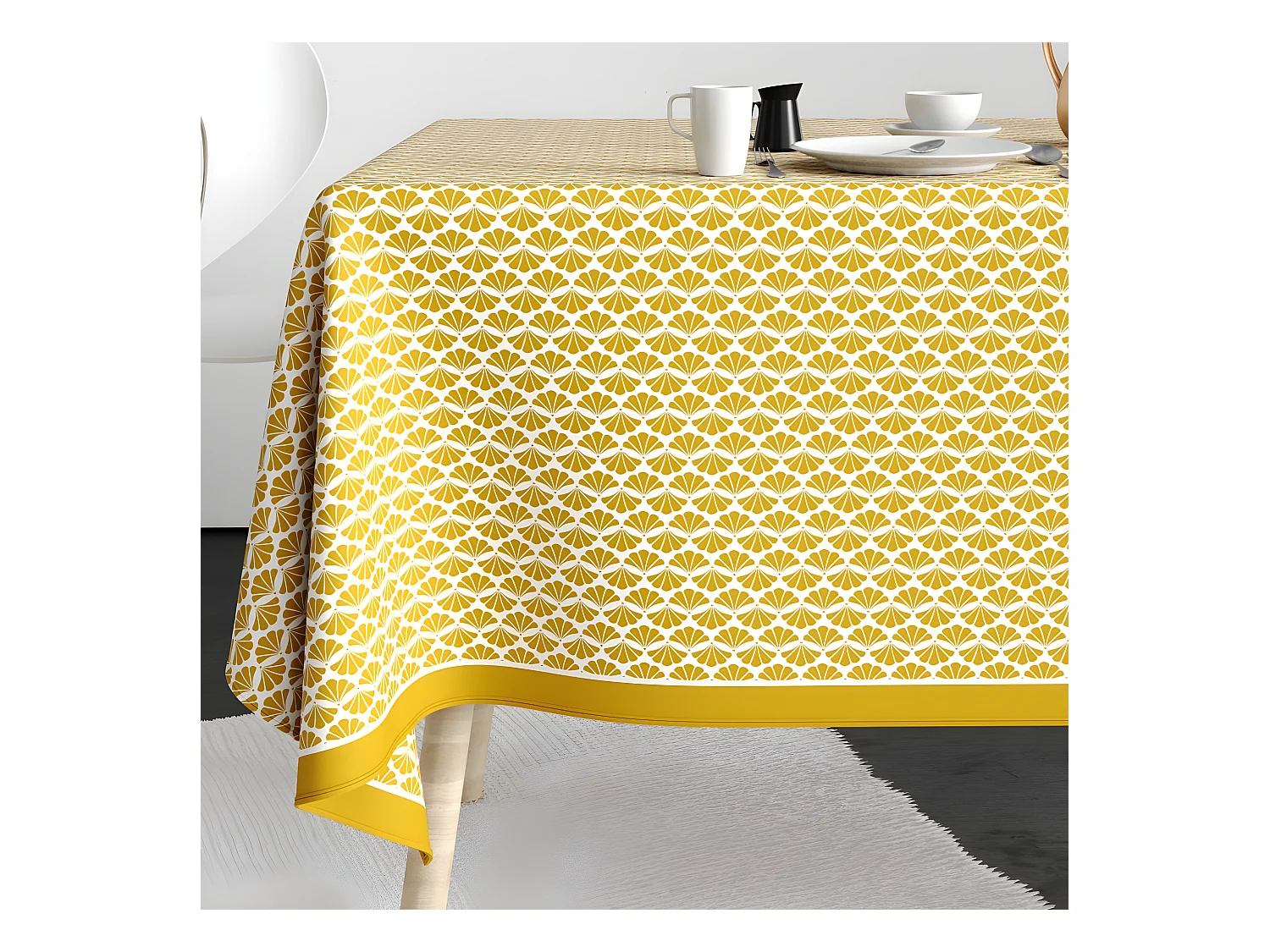 Nappe rectangulaire anti tache 140x200 cm Coton Palma Ocre